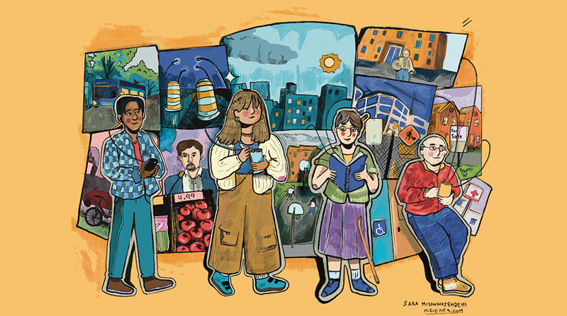 An illustration of characters documenting a community's important meetings.